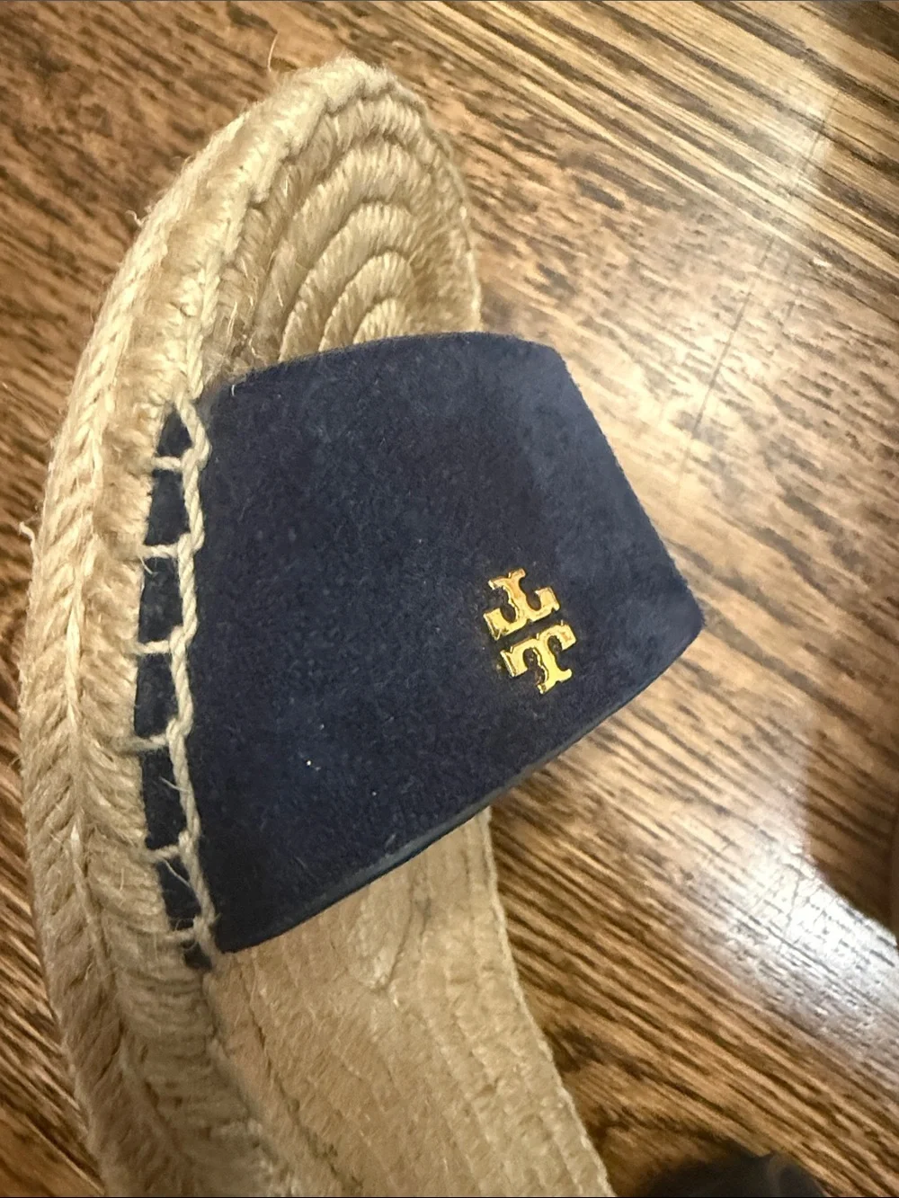 Tory Burch Navy Suede Espadrille Wedge Sandals